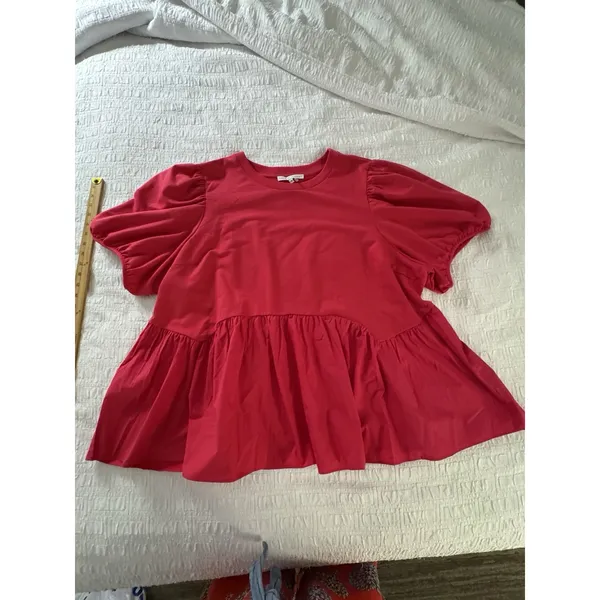 English Factory crew neckline voluminous puff sleeves Peplum Waist Size 3X - Image 2