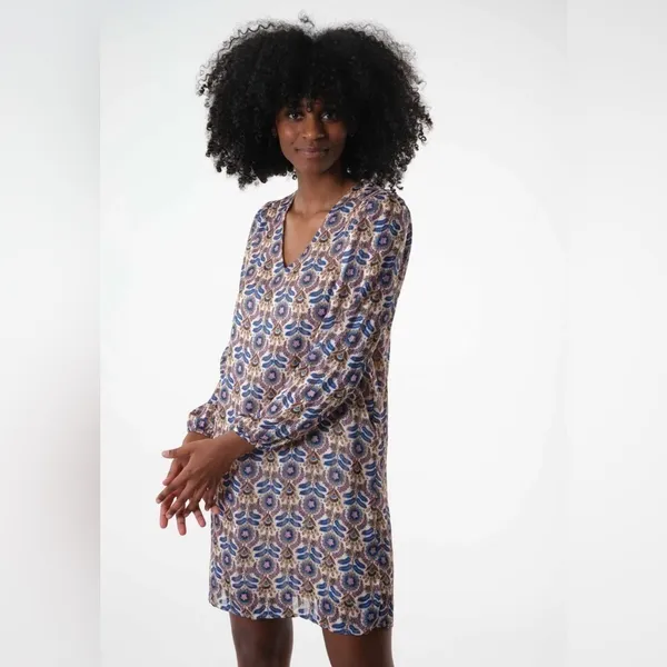 Retro 70s Vibe Mini Dress Long Puff Sleeve Deeluxe Size Small Party Disco Boho - Image 2