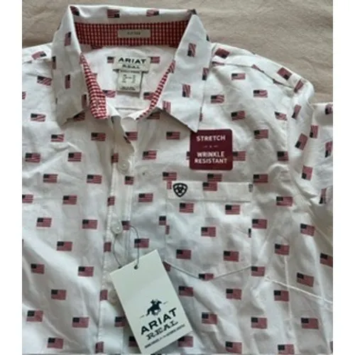 Ariat Real Kirby Stretch Shirt Womens Medium White American Flag Print NWT - Image 10