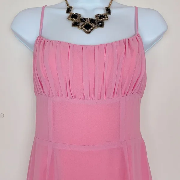 Bellevue Cassandra Pink Pleated Chiffon Casual Summer Midi Dress Wedding Guest - Image 4