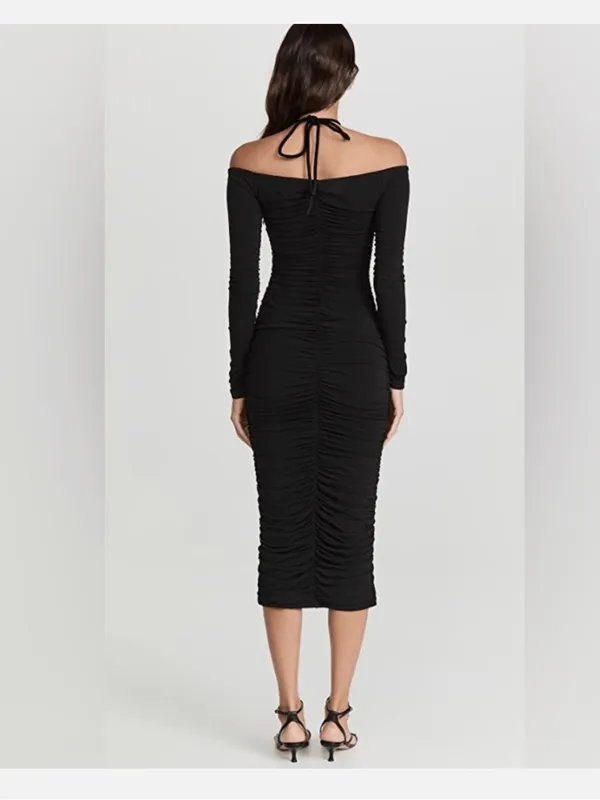 NWT A.L.C. Avery Black Long Sleeve Cut-Out Ruched Midi Dress - Image 2