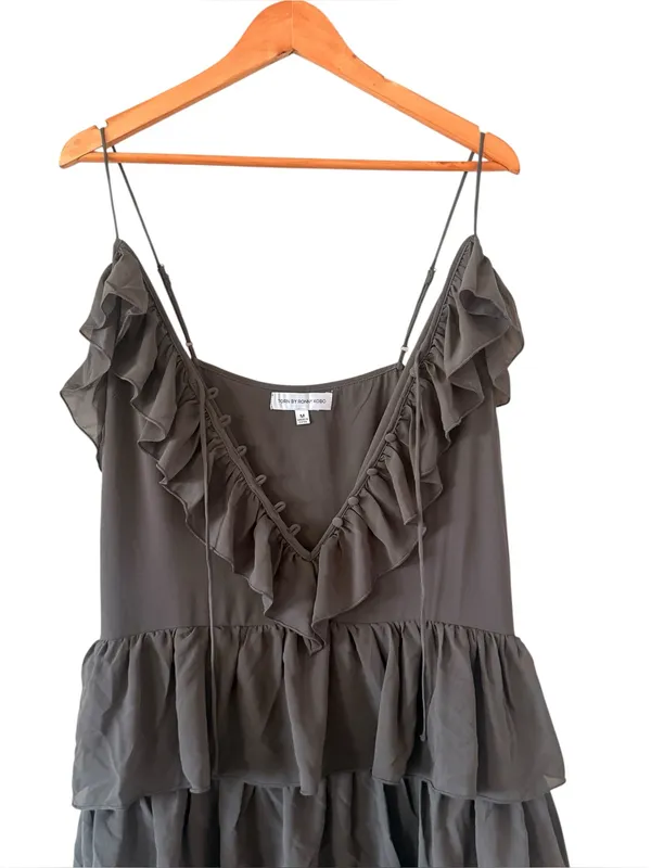 TORN BY RONNY KOBO Orcadia Tiered Ruffle Maxi Dress Dark Gray Size M NEW - Image 8