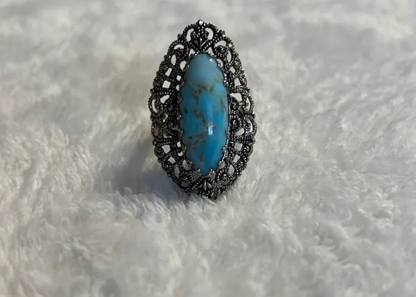 Western Germany Turquoise Colored Filigree Ring Blue - Image 2