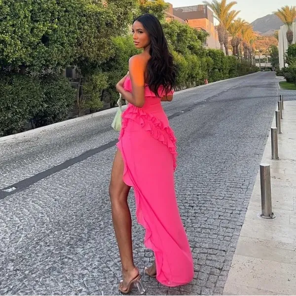 House of CB Ruffle Strapless Maxi Dress S - Hot Pink - Image 3
