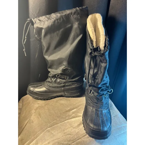 Sorel Snowlion Black Winter Boots Made in Canada Rubber Nylon Womens 5 - Image 2