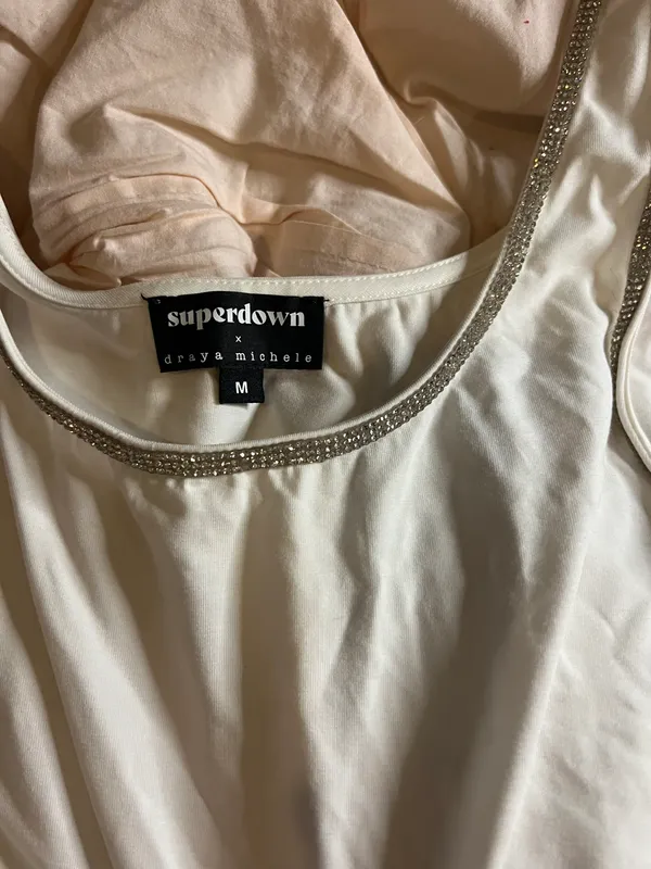 MD Drama Michele White Stretch Jewel Crop Top - Image 4
