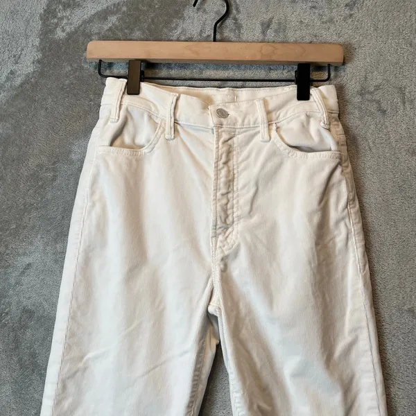 Mother The Hustler‎ Ankle Fray Cream White Corduroy Ribbed Jeans Size 25 - Image 2