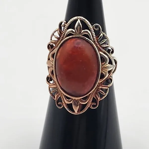 J&T Silver Tone & Red Agate Ring (6) Red - Image 2