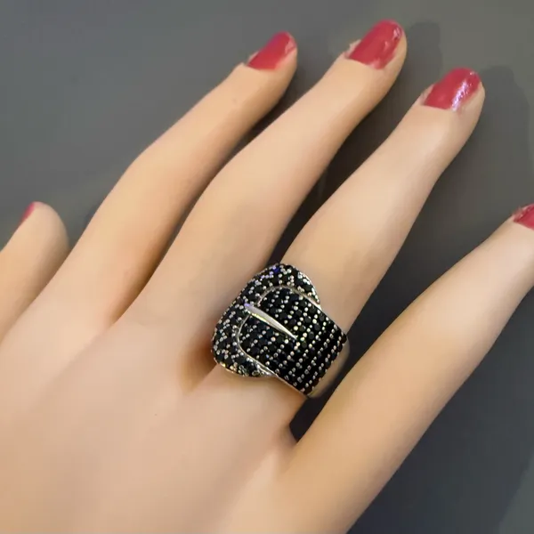 Chic Black and Silver Buckle Ring - Image 5