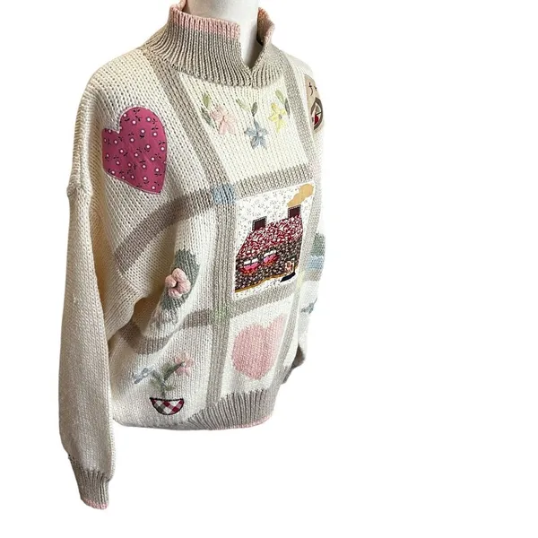 Vintage 90s High Gate Ltd Whimsical Knit Sweater Cottagecore Folk Art - Image 4
