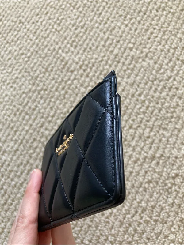 NEW Kate Spade Black Smooth Quilted Leather Card Holder Keychain Gold Hardware - Image 8