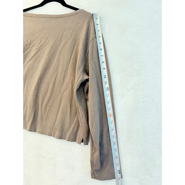 GAP Women Medium Brown Organic Cotton Boat Neck Long Sleeve Relaxed Cropped Top - Image 13