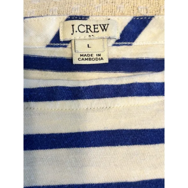 J.Crew Pineapple Stripe Top L Blue White Nautical Embroidered Cotton Shirt - Image 8