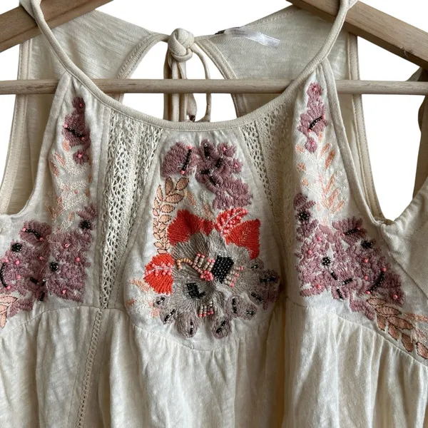 Free People Fast Time Beaded Cold Shoulder Floral Blouse S Boho - Image 7