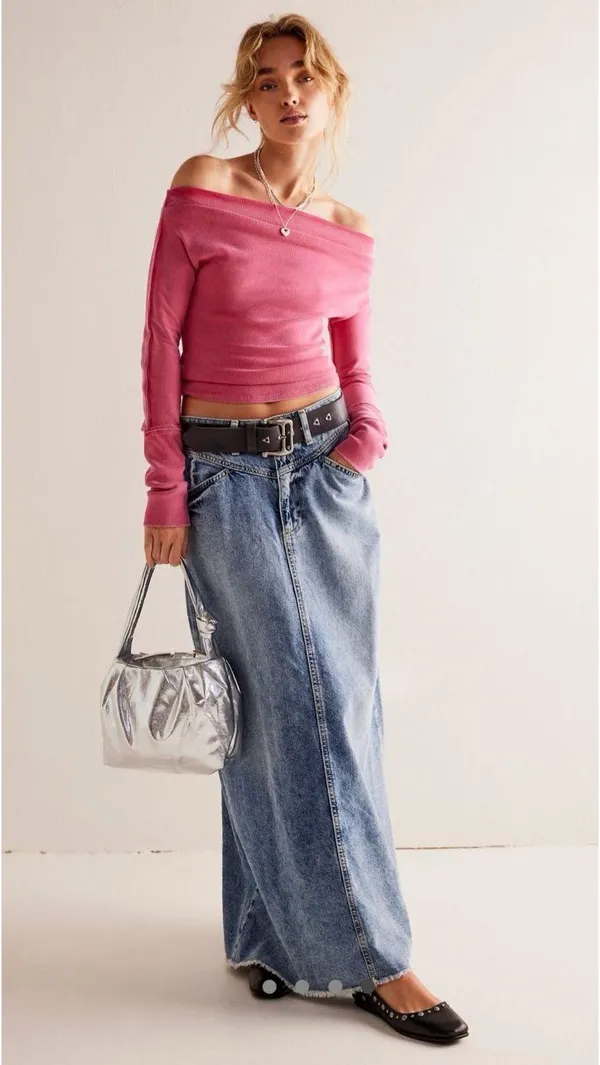 Free People We The Free Come As People Free You Are Denim Maxi Skirt Size 0 - Image 9