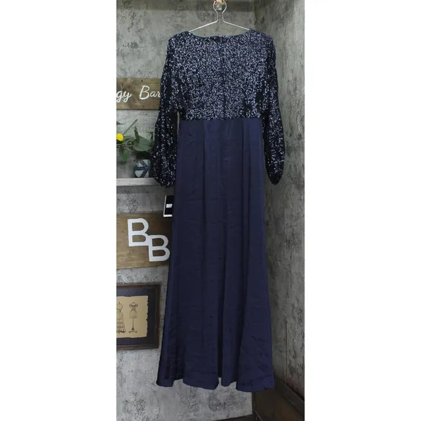 DKNY Womens Sequin Embellished Blouson-Sleeve Gown ED4EZA01 Spring Navy 4 - Image 2