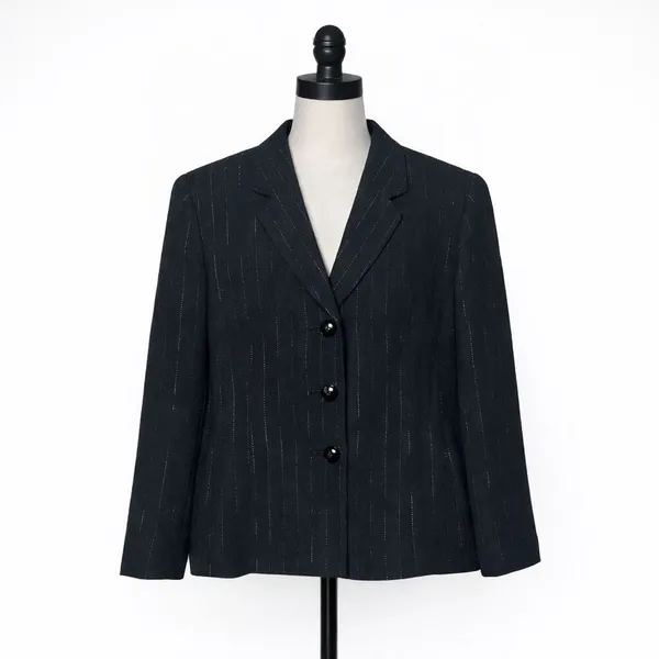 Tahari Black Pinstripe Pantsuit Women’s 10 Blazer & Trousers Career Suit Set - Image 2