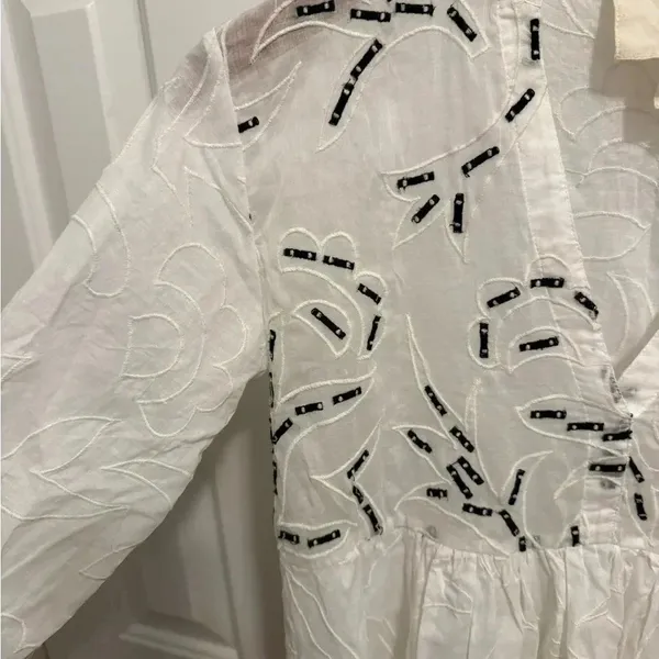 Amit Aggarwal Anthropologie Ramona Embroidered White Babydoll Top SIZE XSMALL - Image 8