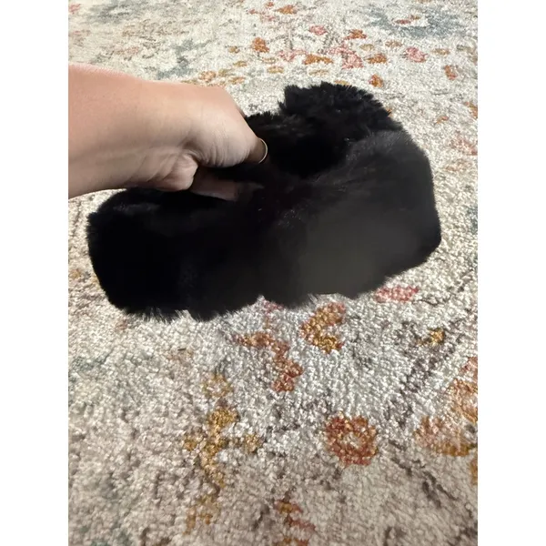 Coface Womens Black Faux‎ Fur Cross Band Slippers Open Toe House Shoes US 7 - Image 3