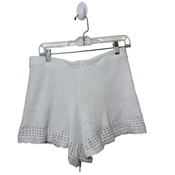 Aerie White Knit Drawstring Shorts Pointelle Eyelet Trim Size Medium Loungewear - Image 5