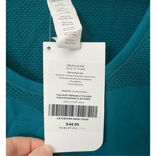 Fabletics Baltic Teal Delta Seamless Long Sleeve Athletic‎ Top NWT Medium - Image 3