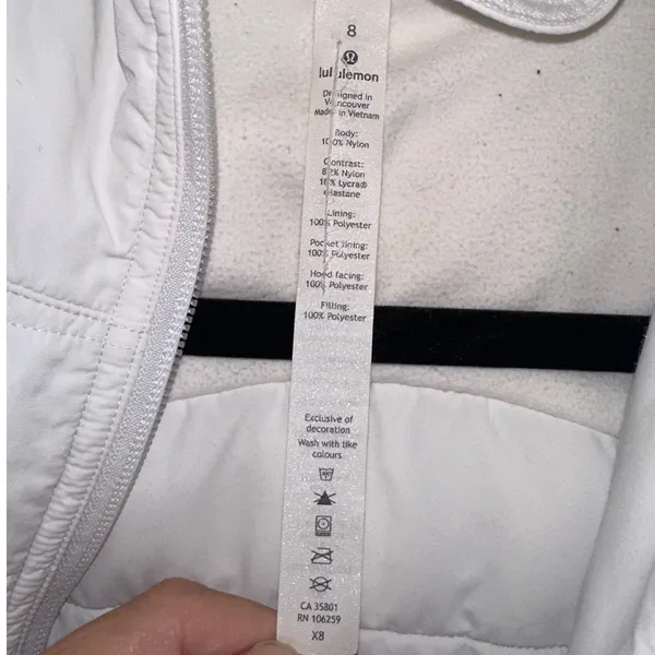 Lululemon Extra Mile Puffer Size 8 White Hooded Quilted Insulated Full Zip‎ - Image 5