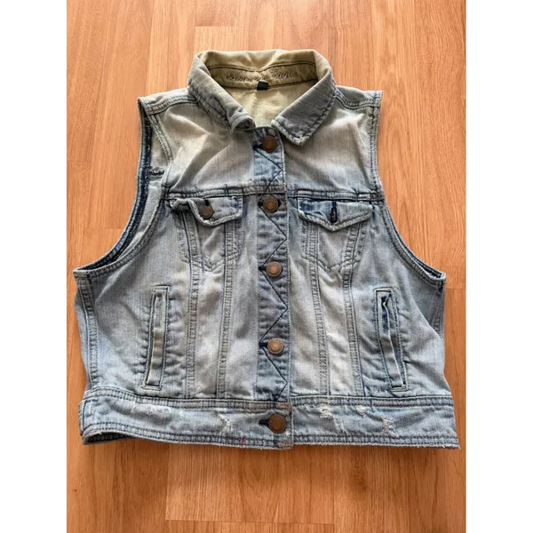 American Eagle Outfitters Light Wash Distressed Denim Y2K Vest Women L Blue - Image 2