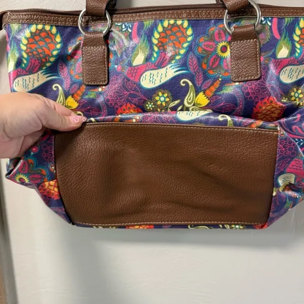 Lily Bloom Peacock Colorful Floral Shoulder Bag Purse Tote Lg Zip Top Abstract - Image 6
