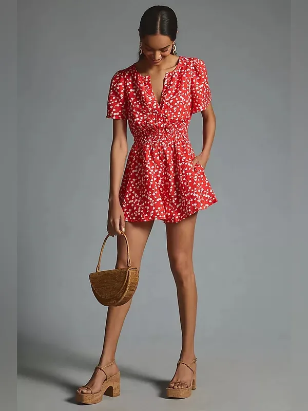 Anthropologie Somerset Linen Edition Red Romper L - Image 3
