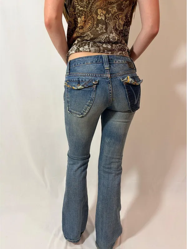 Vigoss Studio Y2K Bootcut Colorful Pocket Blue Jeans - Image 5