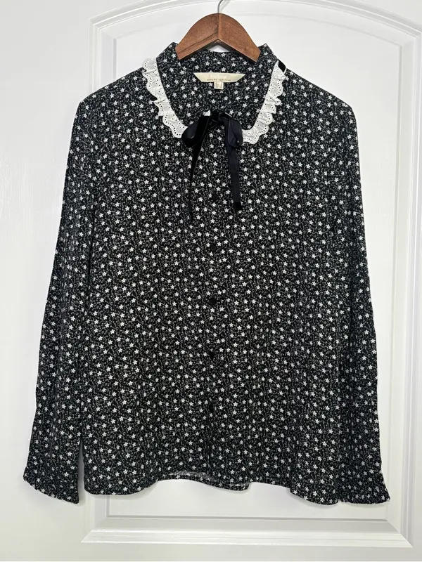 Barbour Floral Print Cottage-core Button Up Francesca Shirt with Lace Collar - Image 3