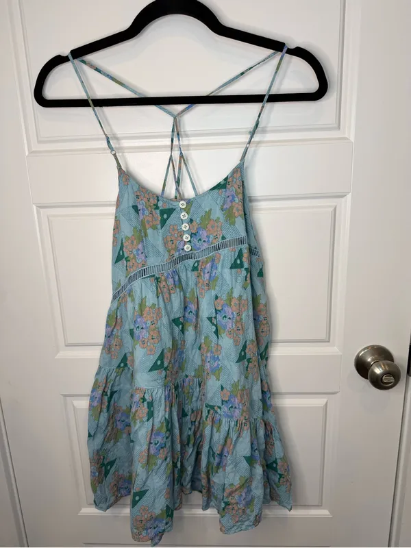 Urban Outfitters Georgia Tiered Mini Boho Floral Dress Blue Motif SZ XS - Image 5