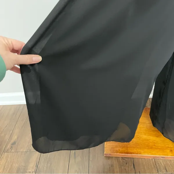 Vintage Clio Pants Wide Leg Palazzo Culottes Cropped Elastic Waist Lined Black - Image 4