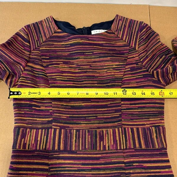 Trina Turk Striped Jersey 3/4 Sleeve Knee Length Fitted Sheat Dress Maroon Brown - Image 10