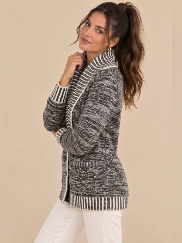 Gap Oversized Marled Black Gray Shawl Neck Button Front Cardigan Sweater XS Cozy - Image 2