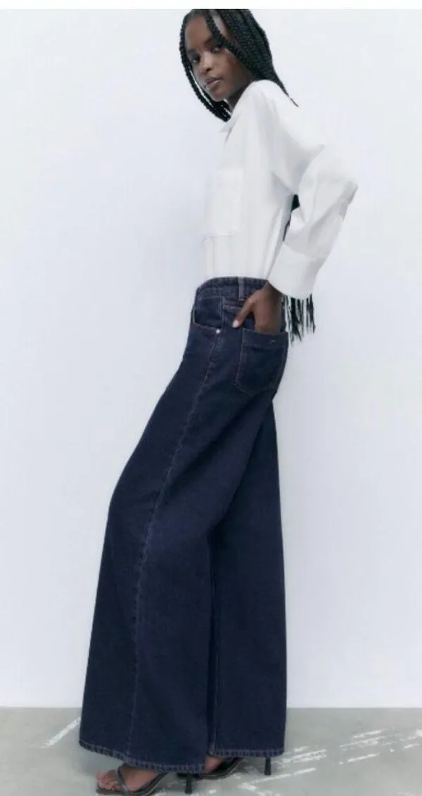 ZARA Dark Wash High Rise Wide Leg Jeans - Image 4