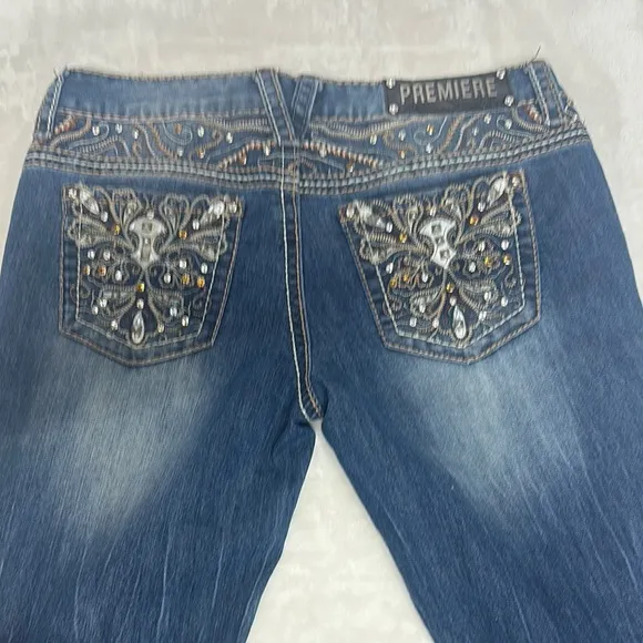 Premier Blue Boot Cut Jeans with Ornate Back Design - Image 2
