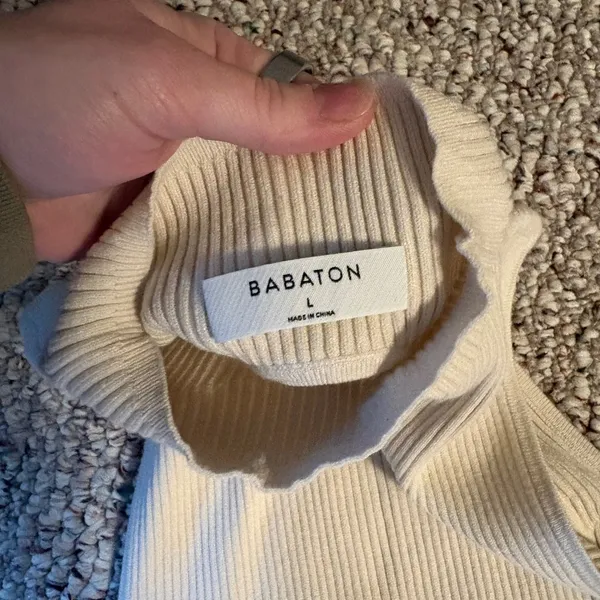 Aritzia Babaton‎ Cream Midi Dress Mock Neck Cut Out Open Back Large - Image 8