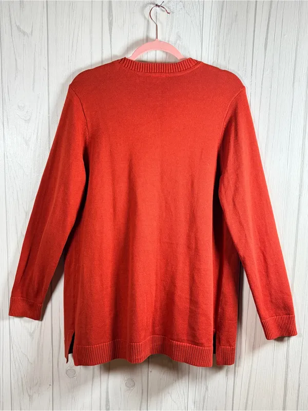 TALBOTS Burnt Orange 100% Cotton Open-Front Pocket Sweater Cardigan, Medium - Image 7