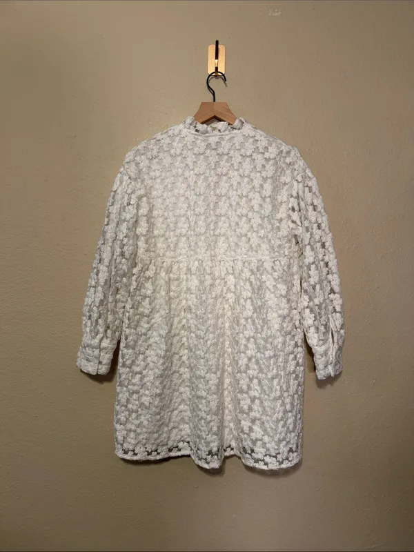 ZARA TEXTURED WEAVE MINI DRESS WHITE Size XS - Image 9