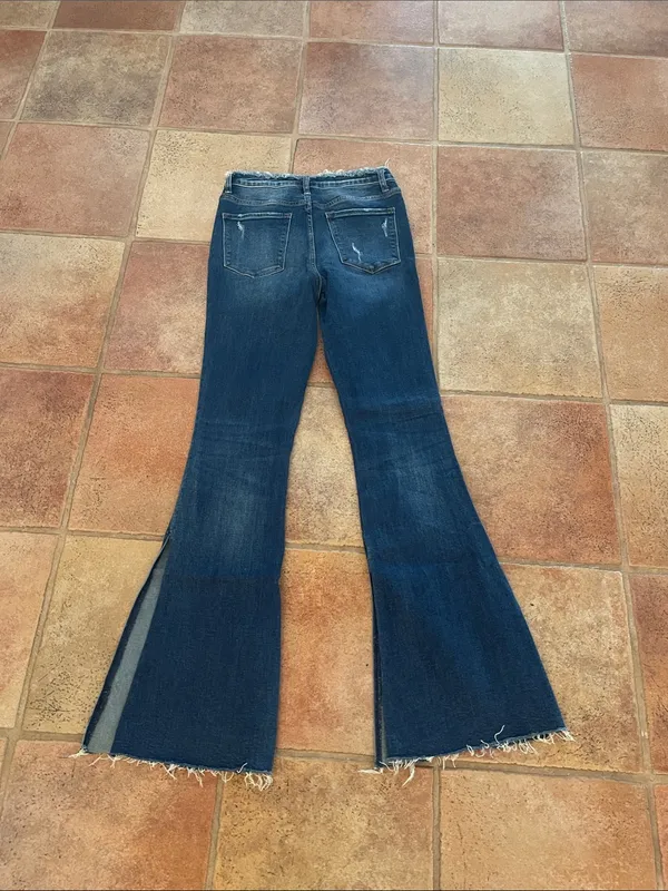 Vervet Frayed Hem Dark Blue Women's slit leg Flare Jeans size 28 - Image 6