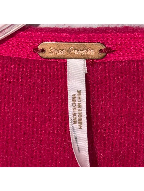 Free People Women’s Hot Pink Cropped Button Cardigan Size Large - Image 5