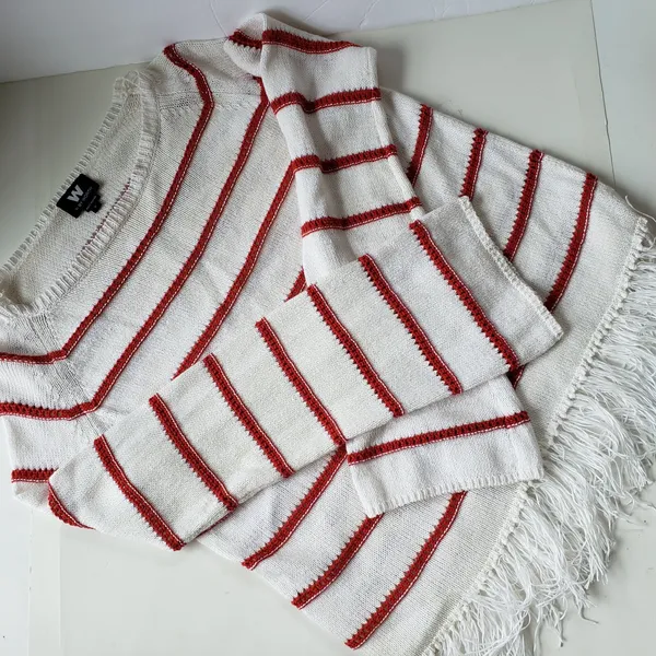 W by Worth Breton Stripe Womens Sweater Sz S Fisherman Nautical Fringe Preppy - Image 13