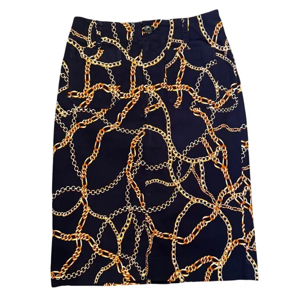 Maeve x Anthropologie The Colette Skirt Navy Gold Chain Motif | Size Small - Image 3