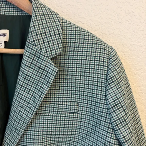 J Crew Schoolboy Blazer Womens 24 Wool Blend Green Plaid Houndstooth Preppy Gold - Image 2