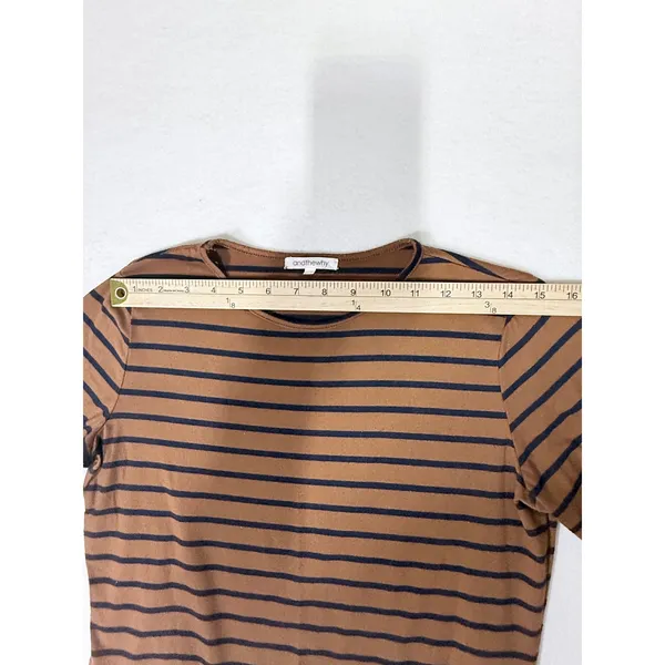 andthewhy Brown Black Striped Long Sleeve Ruffle Bell Sleeve Top Womens Small - Image 4