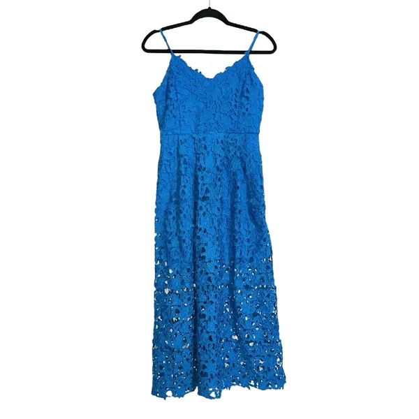 Endless Rose Lace Blue Sleeveless Cami Midi Dress SMALL in Ocean Blue - Image 3