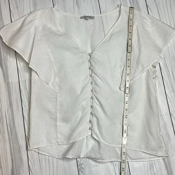 Madewell Flutter Sleeve Linen Ivory Blouse Button Front Size 10 - Image 5