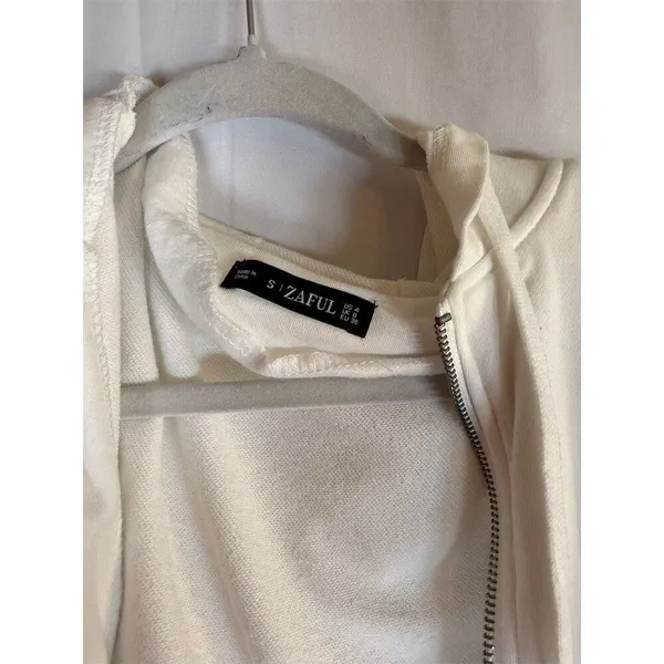 Brandy Melville ZAFUL Cropped Full Zip Hoodie Jacket Womens Size S White Casual - Image 2
