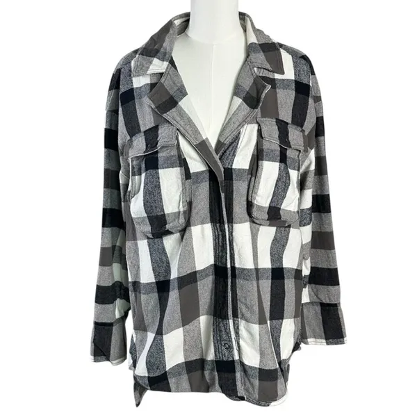 We The Free Free People Izzie Plaid Oversized Cargo Shirt Jacket Shacket Large Grunge 90s - Image 7